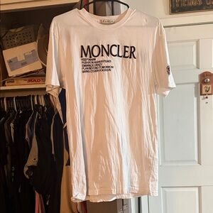 Moncler White Short Sleeve Logo T-Shirt with Black Text